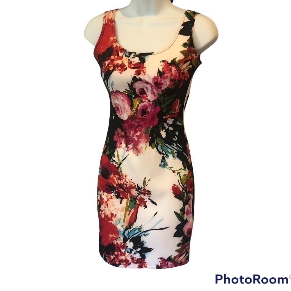 Aqua brand floral sleeveless multicolor bodycon mini dress size XS